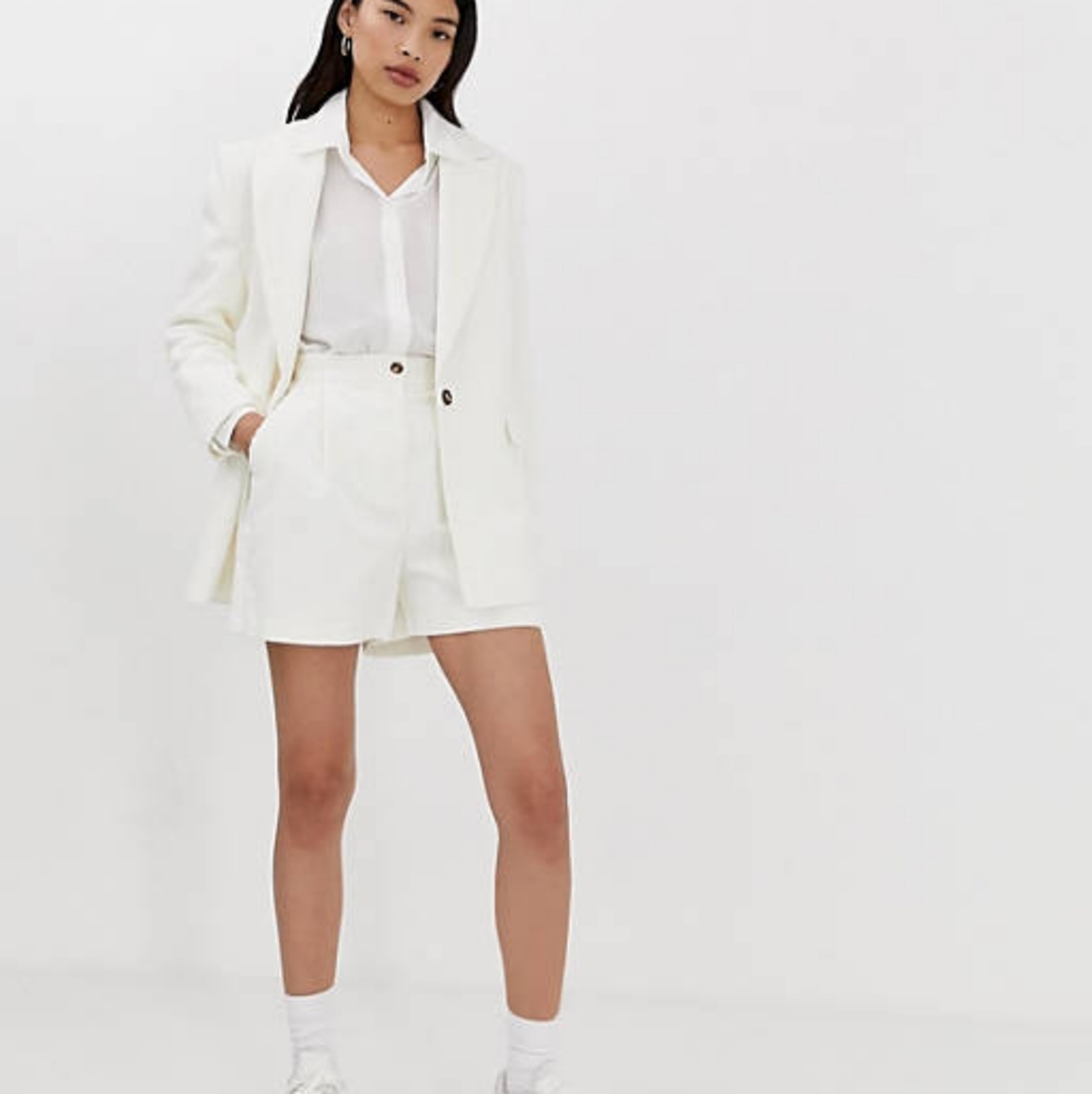 Asos white corduroy shorts suit set size 2